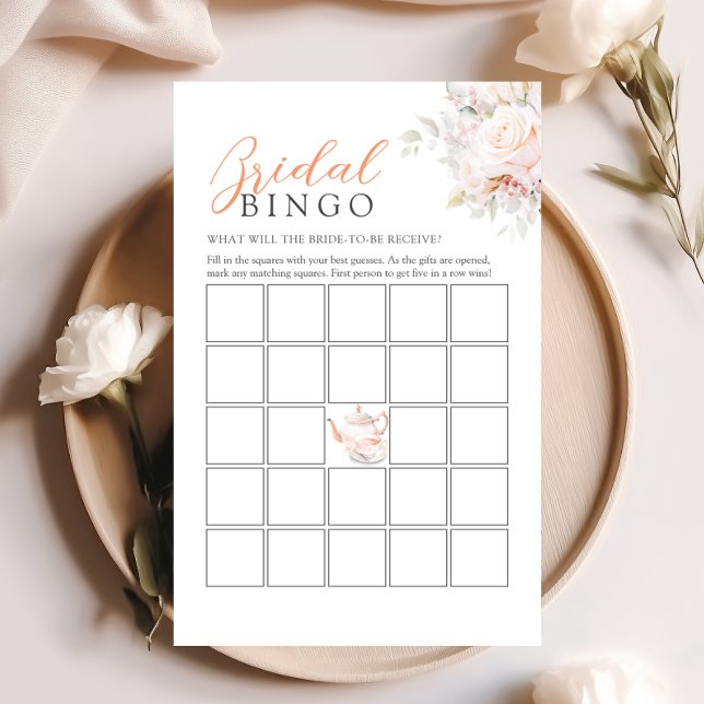 Elegante Rose Tea Party Brautparty Bingo Game (Von Creator hochgeladen)