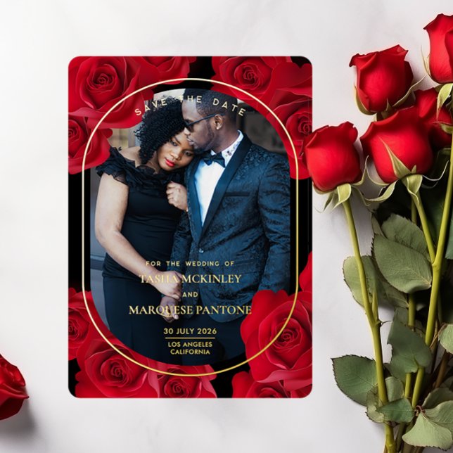 Elegante Rose und Foto Save the Date Folieneinladung (Von Creator hochgeladen)