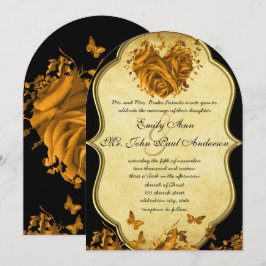 Elegante Rose und Schmetterlinge Hochzeit Einladung