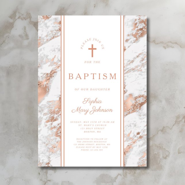 Elegante Rose Virtual Wedding Gold & White Marble  Einladung (Elegant Rose Gold Baptism Invitation)