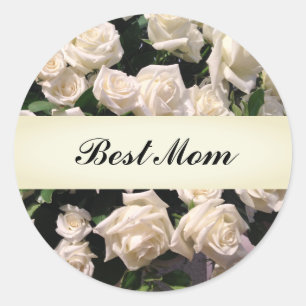 Elegante Rose von White Floral Happy Mother Day Runder Aufkleber