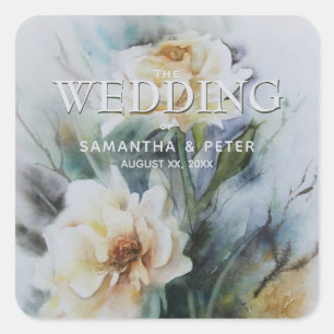 Elegante Rose Wasserfarben Creme mit Sage Green Quadratischer Aufkleber