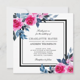 Elegante Rose Wasserfarben Hochzeit auf dem Blumen Einladung