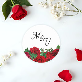 Elegante Rose Wedding Monogram Personalisiert Clas Runder Aufkleber