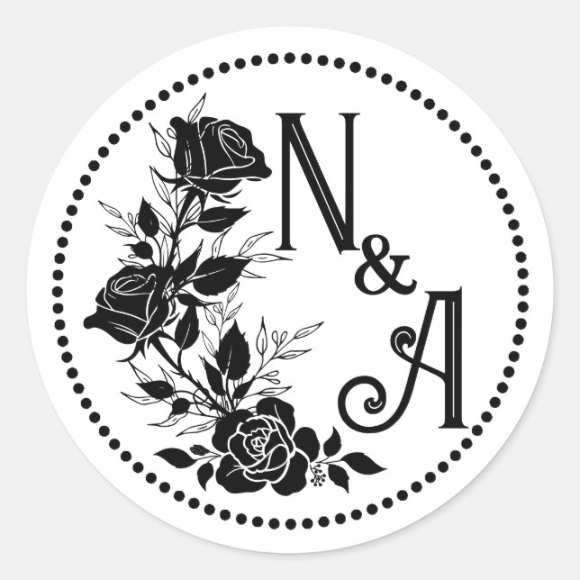 Elegante Rose Wedding Monogram Runder Aufkleber (Vorderseite)