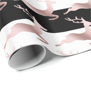 Elegante Rose Weihnachtsrentiermuster Geschenkpapier