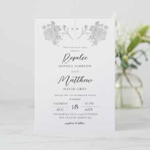 Elegante Rose-Weiße und schwarze Hochzeit Einladung