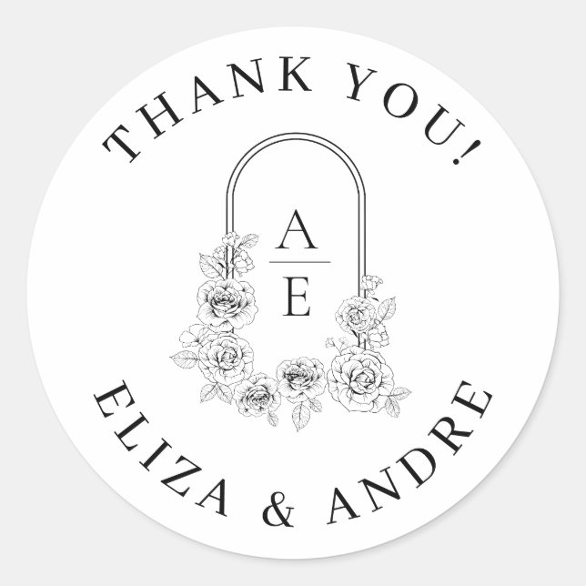 Elegante Rose Wreath Couples Monogramm Runder Aufkleber (Vorderseite)