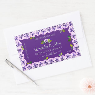 Elegante Rose zum Lila Produktesiegel Blumenblüten Rechteckiger Aufkleber