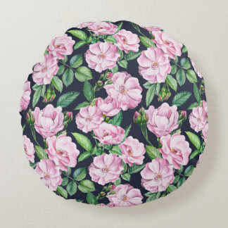 Elegante Rose Zweige Wasserfarbe Rundes Kissen