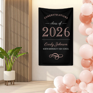 Elegante Roségold Absolventin Klasse 2026 Banner