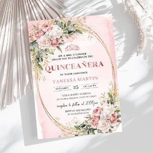 Elegante Roségold-Blumen-Eucalyptus-Quinceañera Einladung