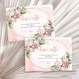Elegante Roségold-Blumen-Grün-Diaper-Raffle Begleitkarte
