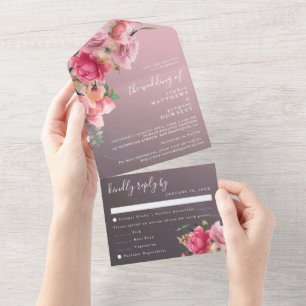 Elegante Roségold-Blumen-Hochzeits-Einladungskarte All In One Einladung