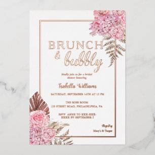 Elegante Roségold Boho-Brautparty Folieneinladung