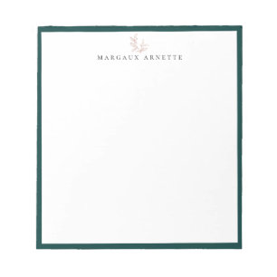 Elegante Roségold-Botanik-Zweig-Teal-Rahmen Notizblock