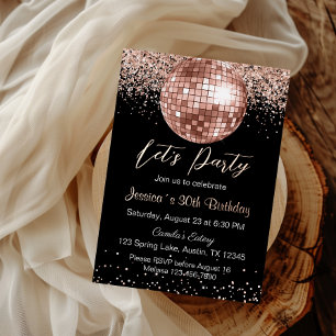 Elegante Roségold-Disco-Kugel Lass uns feiern Gebu Folieneinladung