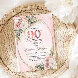 Elegante Roségold-Eukalyptus-Einladung zum 90. Geb Einladung