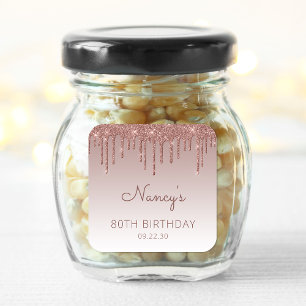 Elegante Roségold-Glitter-Drip 80. Geburtstagsfeie Quadratischer Aufkleber