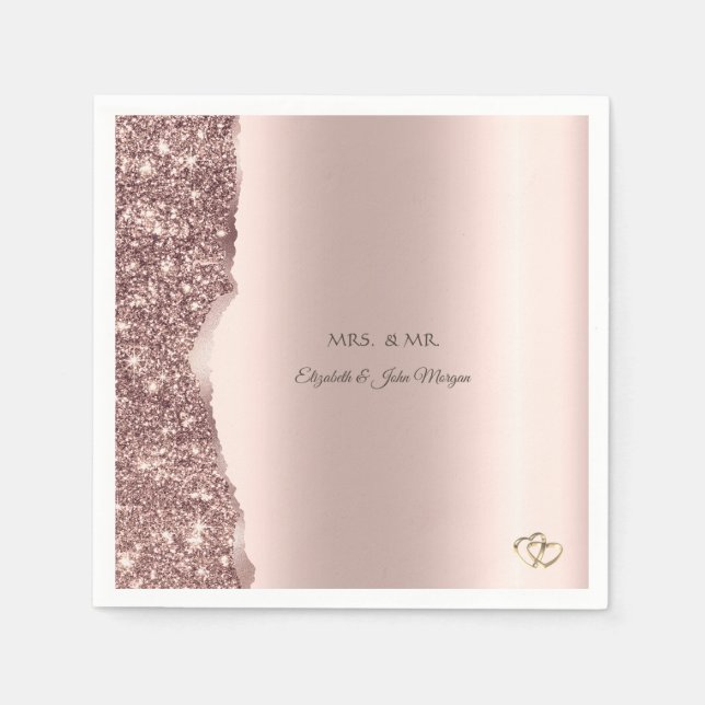 Elegante Roségold Glitter Gold Ringe Serviette (Vorderseite)