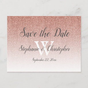 Elegante Roségold-Glitter-Hochzeit 'Save the Date' Postkarte