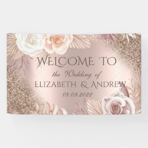 Elegante Roségold Glitter Ombre Boho Blumen Banner