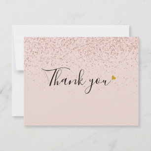 Elegante Roségold-Glitter-Schrift Gold Herz Foto Dankeskarte