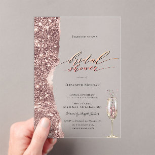 Elegante Roségold-Glitter-Script-Champagne Acryleinladungen