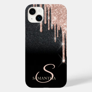 Elegante Roségold Glittertropfen auf schwarzem Gli Case-Mate iPhone 14 Plus Hülle