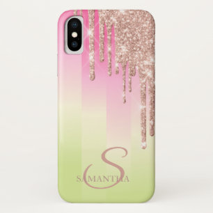 Elegante Roségold Glittertropfen Ombre-Gestreift Case-Mate iPhone Hülle
