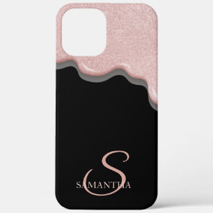 Elegante Roségold Glittertropfen Schwarz Case-Mate iPhone Hülle
