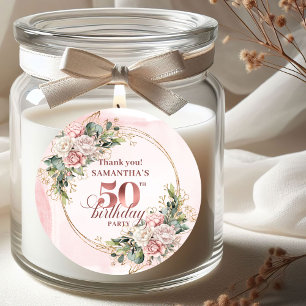 Elegante Roségold-Grün 50. Geburtstagsfeier Runder Aufkleber