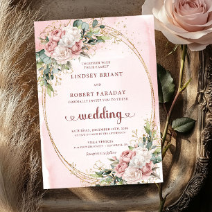 Elegante Roségold-Grün-Blush-Hochzeitskarten Einladung