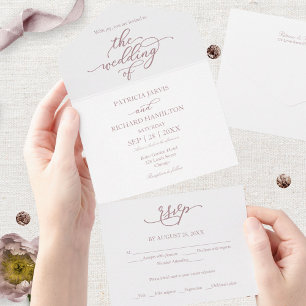 Elegante Roségold-Kalligrafie-Hochzeit All In One Einladung