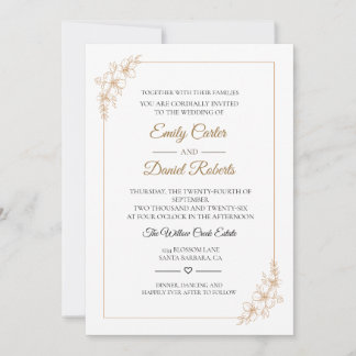 Elegante Roségold-Linienkunst-Blumenhochzeit Einladung