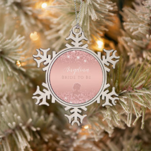 Elegante Roségold Luxe Schimmer Brautdusche Schneeflocken Zinn-Ornament