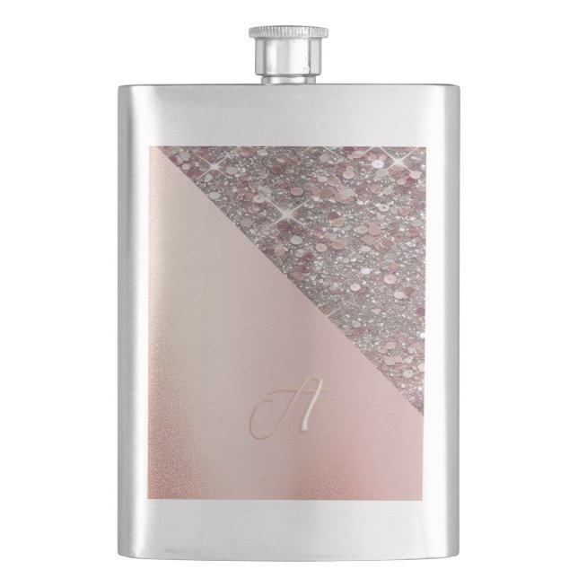 Elegante Roségold-Monogramm-Klassische-Flasche Flachmann (Vorderseite)