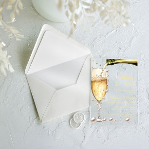 Elegante Roségold-Perlen & Prosecco-Brautjungfernp Acryleinladungen