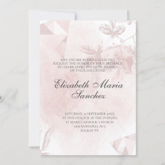 Elegante Roségold-Rosa-Blumen-Quinceañera Einladung