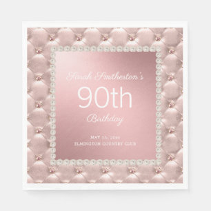 Elegante Roségold-Rosa-Tufted-Perlen 90. Geburtsta Serviette