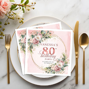 Elegante Roségold-Rouge-Blüten-80. Geburtstag-Napk Serviette