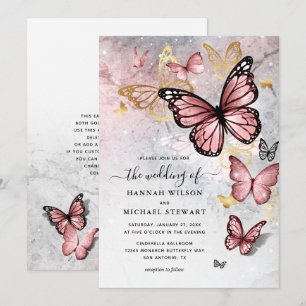 Elegante Roségold-Schmetterling-Hochzeit Einladung