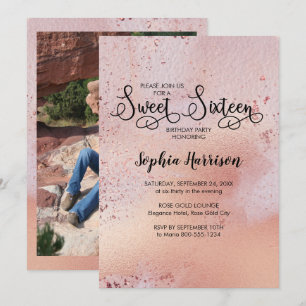 Elegante Roségold Sweet 16 Foto-Einladung Einladung