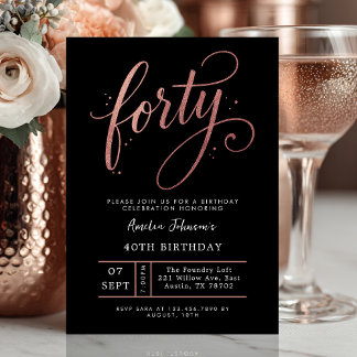 Elegante Roségold-Vierzigster 40. Geburtstag Einladung