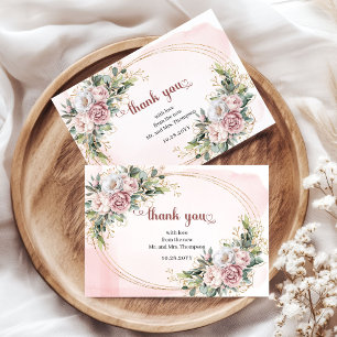 Elegante Roségoldene Florale Grünpflanzen Hochzeit Dankeskarte