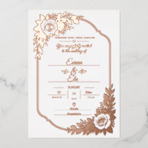 Elegante roségoldene Folien-Blumen-Hochzeitseinlad