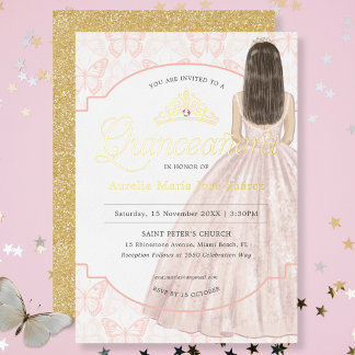 Elegante roségoldene Glitter-Quinceañera-Geburtsta Folieneinladung