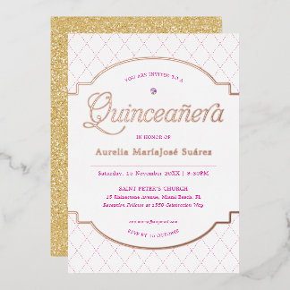 Elegante roségoldene Glitter-Quinceañera-Geburtsta Folieneinladung