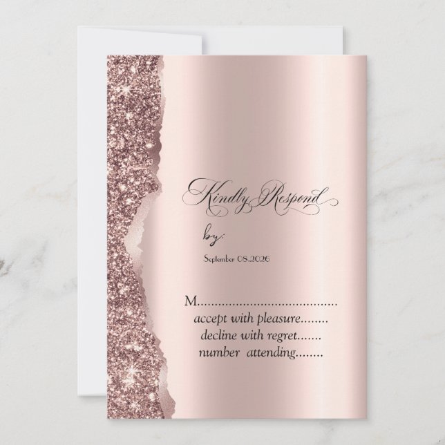 Elegante roségoldene Glitter-Schrift Einladung (Vorderseite)