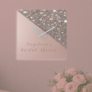 Elegante Roségoldene Hochzeitsparty Quadratische Wanduhr